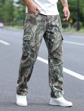 Men's Camo Cargo Jeans in Brown/Gray